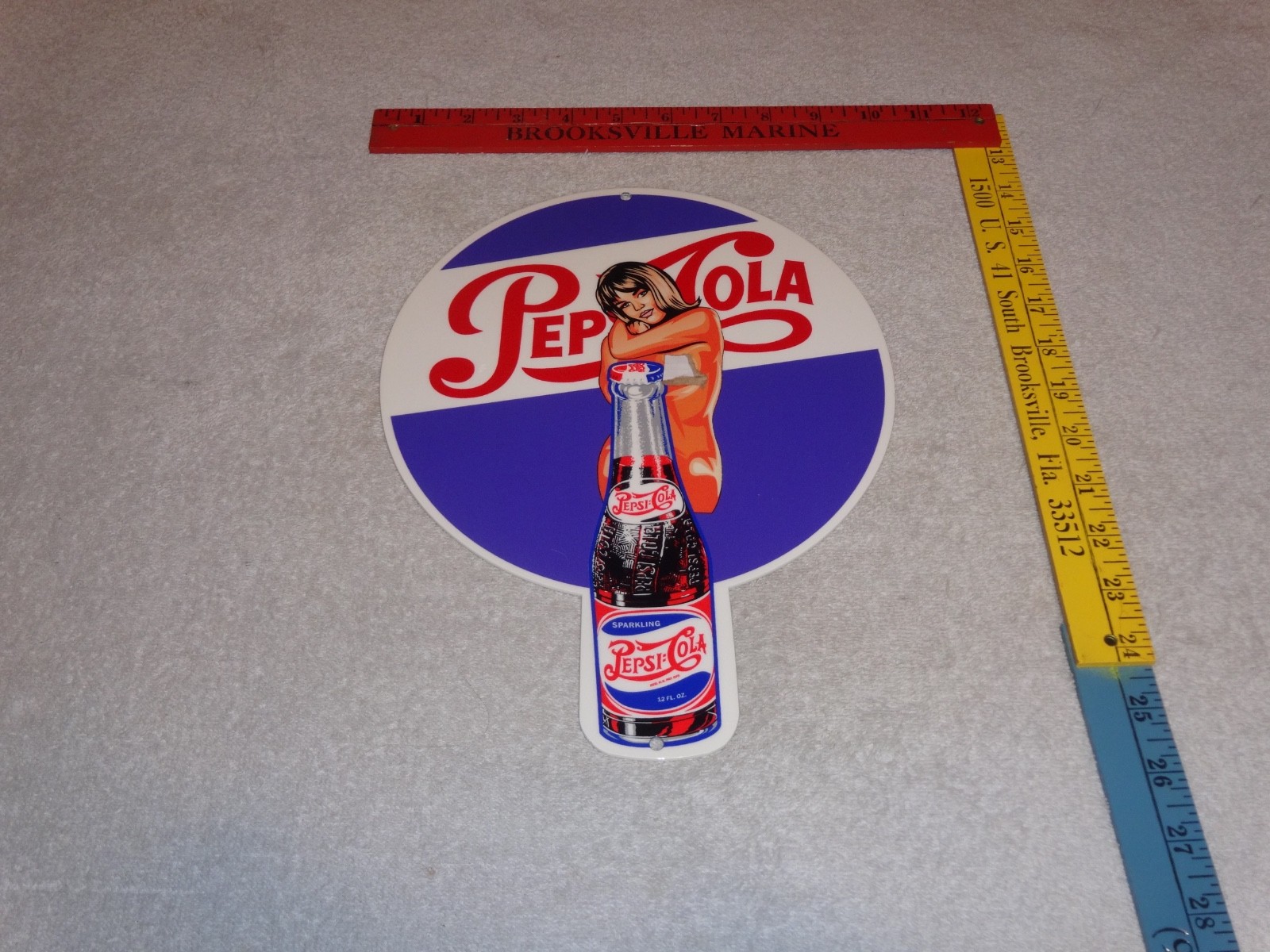 VINTAGE SPARKLING PEPSI COLA SODA BOTTLE &👩 WOMAN 12" METAL GASOLINE & OIL SIGN