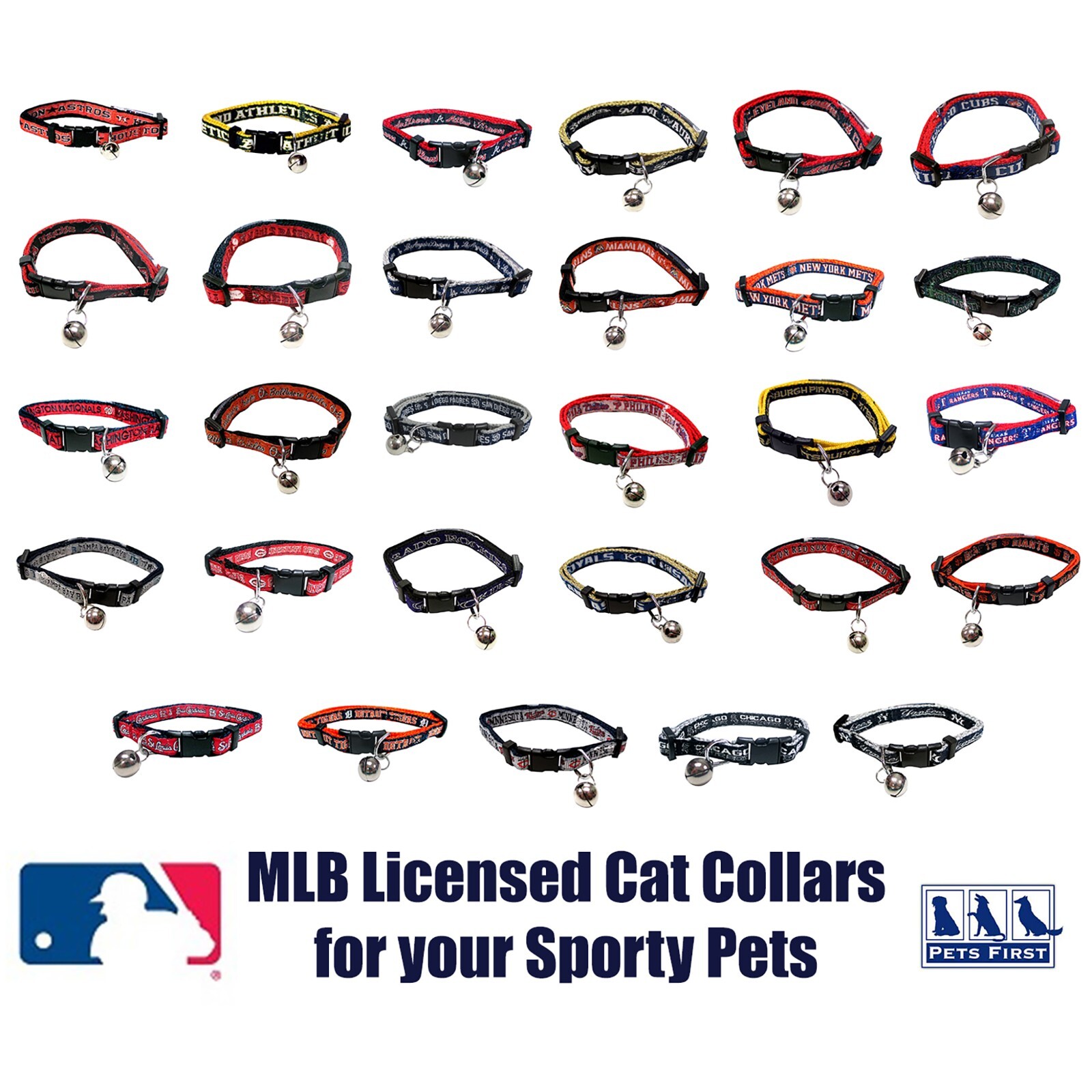 Pets First MLB Breakaway Cat Collar with Ringing Bell Adjustable Pet Collar
