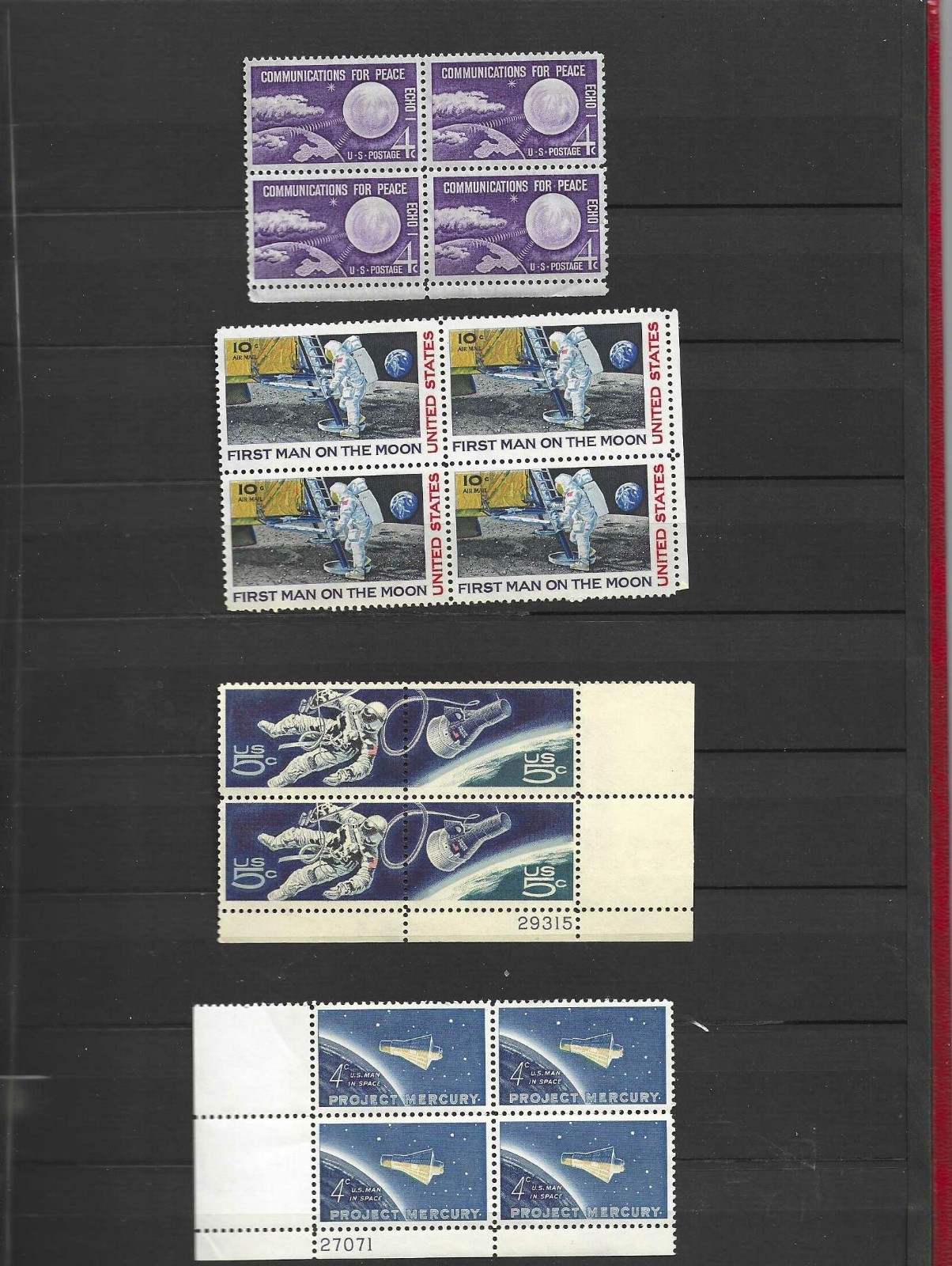 US Space Blocks: Gemini, Echo Satellite, Man on the Moon ,Project Mercury-VF MNH