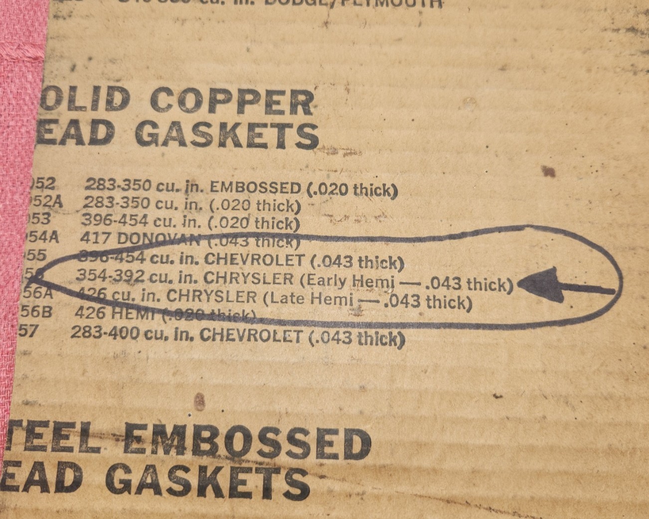 Solid Copper Head Gaskets - .043" thick, for 354-392 cu. in. Chrysler Early Hemi