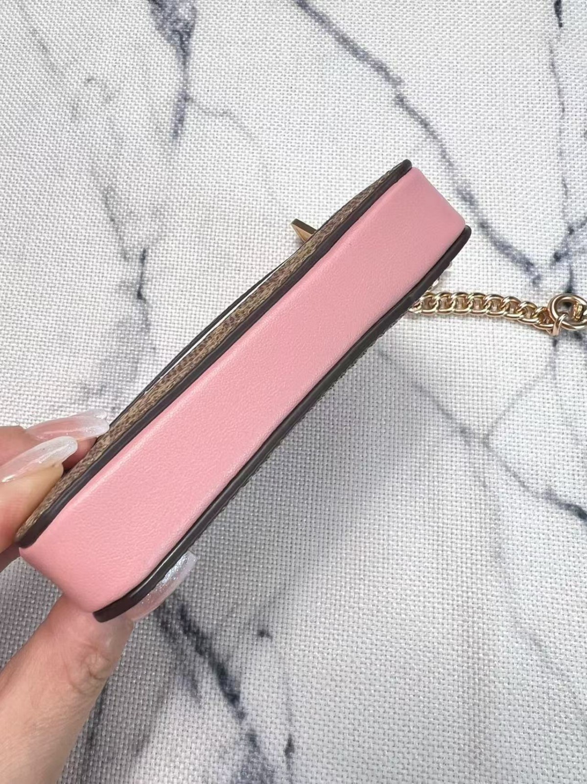 2026 NWT Coach Zip Card Case In Signature Canvas CW883 Tan/Dusty Pink