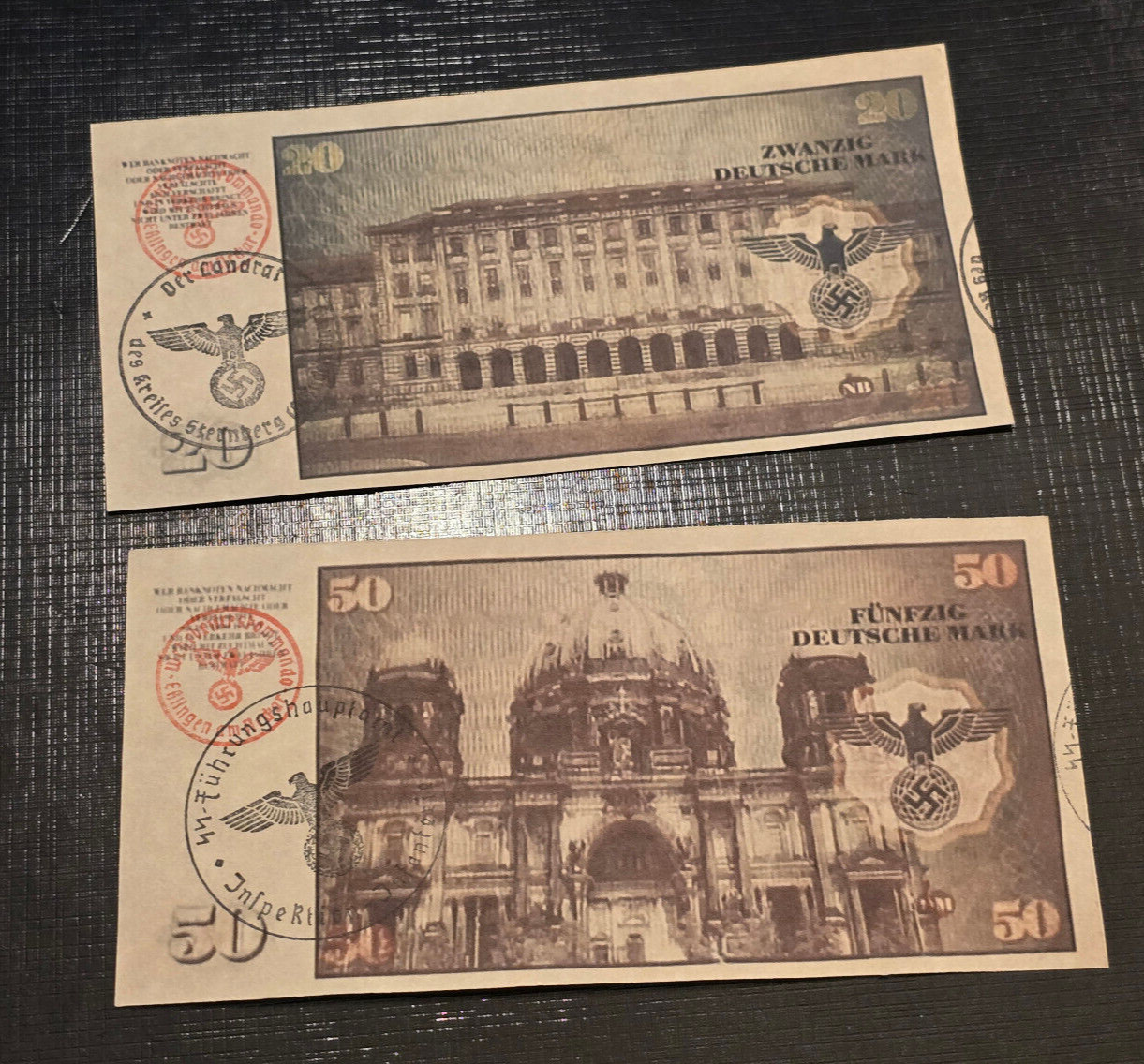 THIRD REICH CURRENCY Adolf Hitler Banknotes Reichsbanknotes x 2 20 + 50 Mark