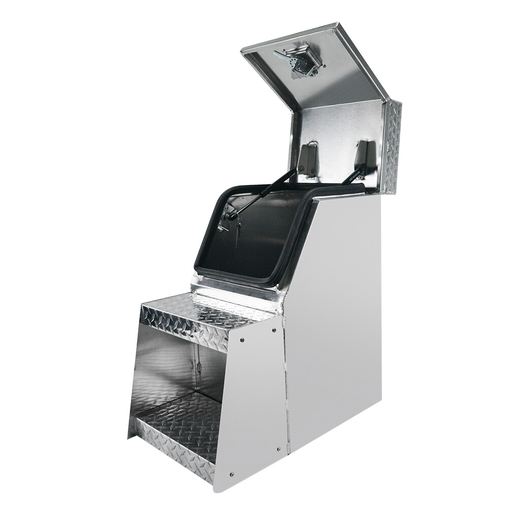 Aluminum 25"x28"x15" Side Mount Semi Truck Tool Box Saddle Step Open Wide Lid