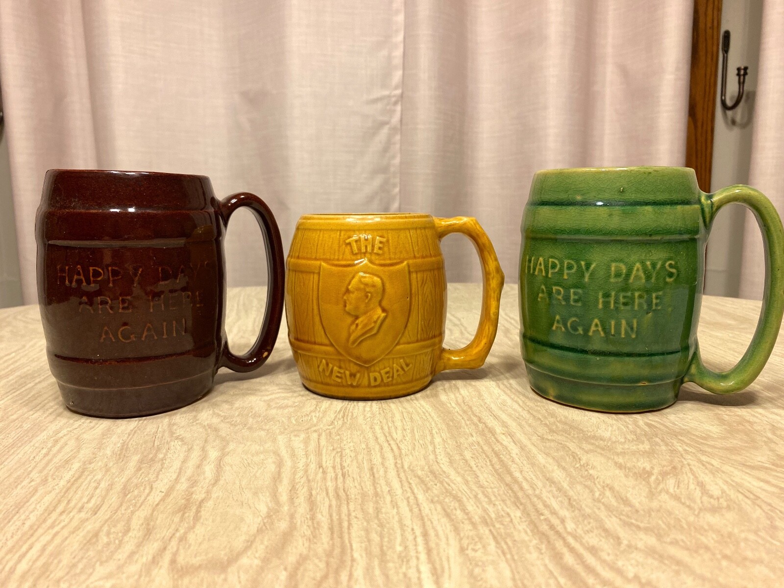Happy Days Are Here Again Mugs Steins x3 Repeal Prohibition FDR New Deal 1932