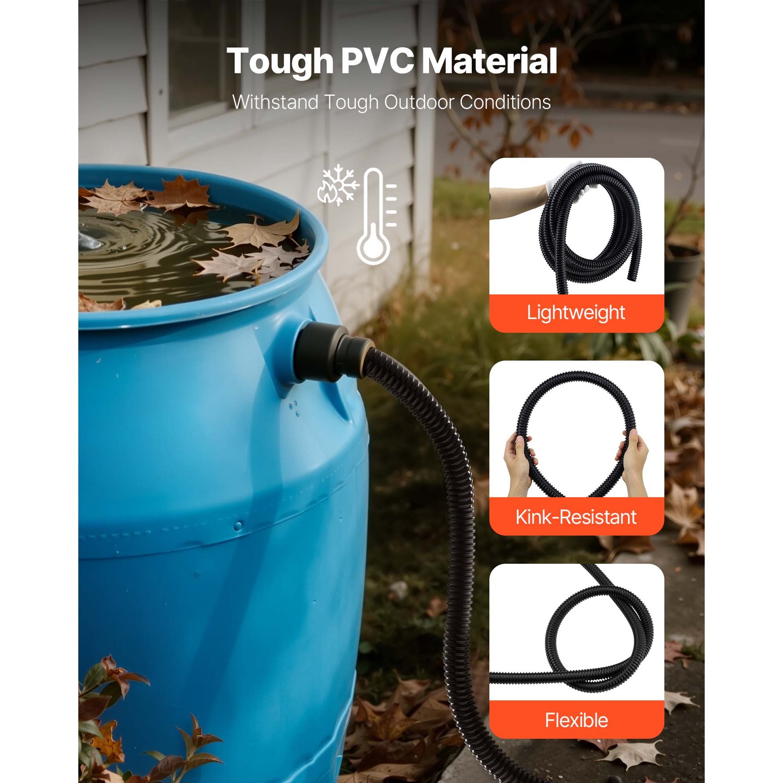 Uimoso 21 ft Flexible PVC Pond Tubing 1 in Inner Diameter, Corrugated Drain Hose