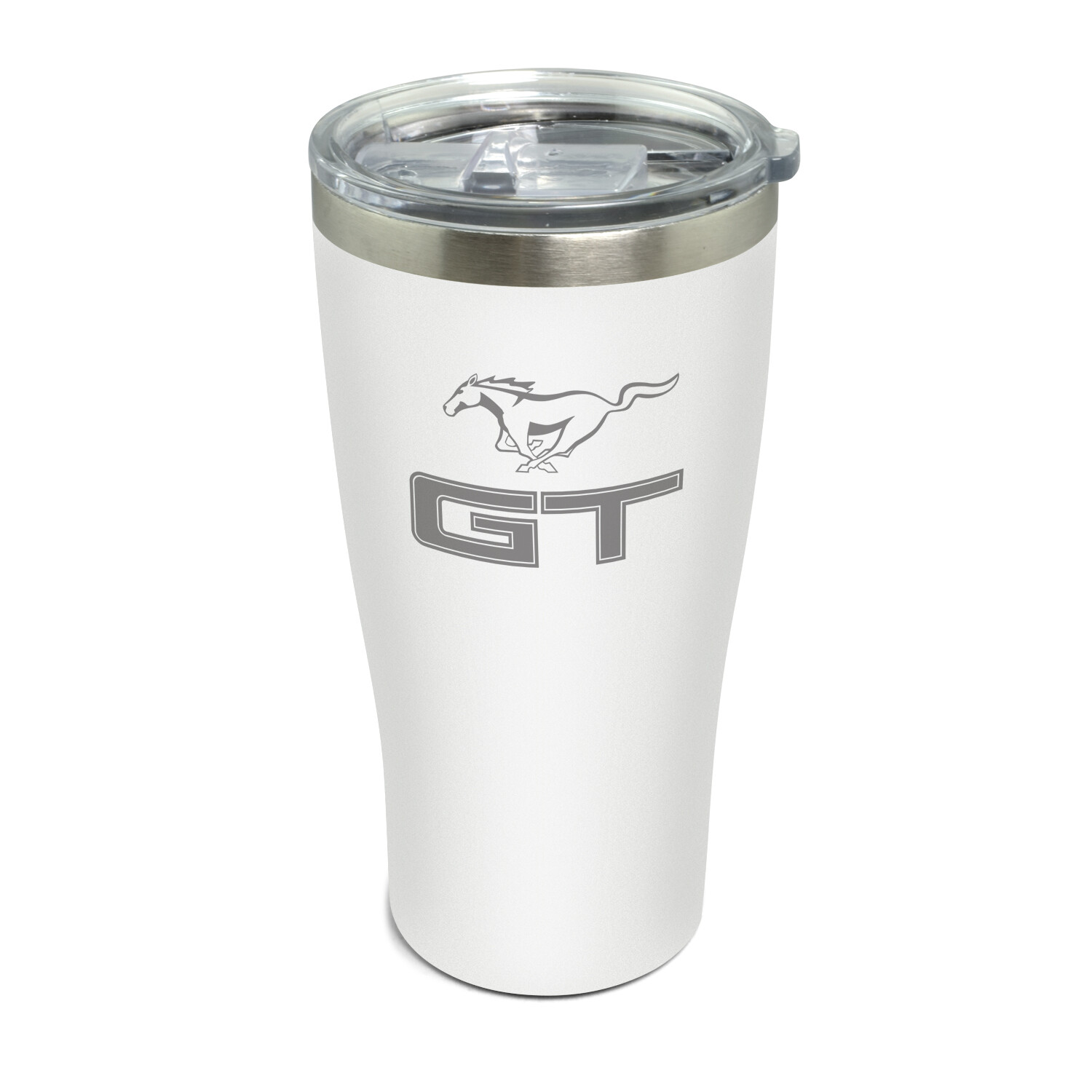 Ford Mustang GT 20 oz Laser Etched Logo White Stainless Steel Travel Tumbler Mug