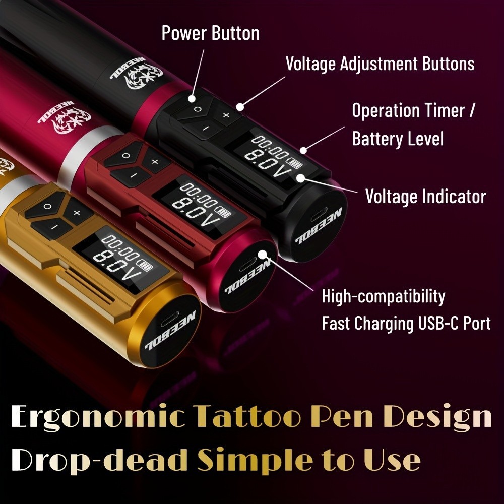 Wireless Tattoo Gun Kit Complete Rotary Pen Machine With Power Supply Ink Needle