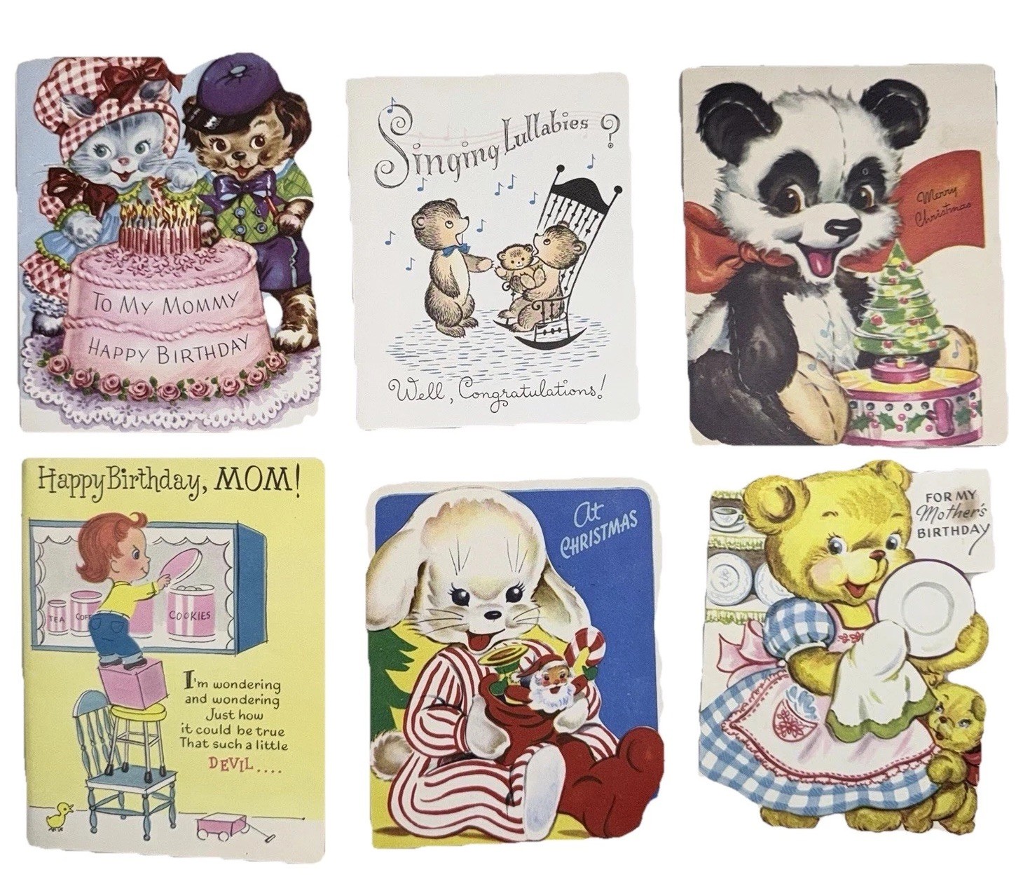 Vintage 1950s Cards Lot Used Die Cut Teddy Bear Pop Up Ephemera AGC Gibson