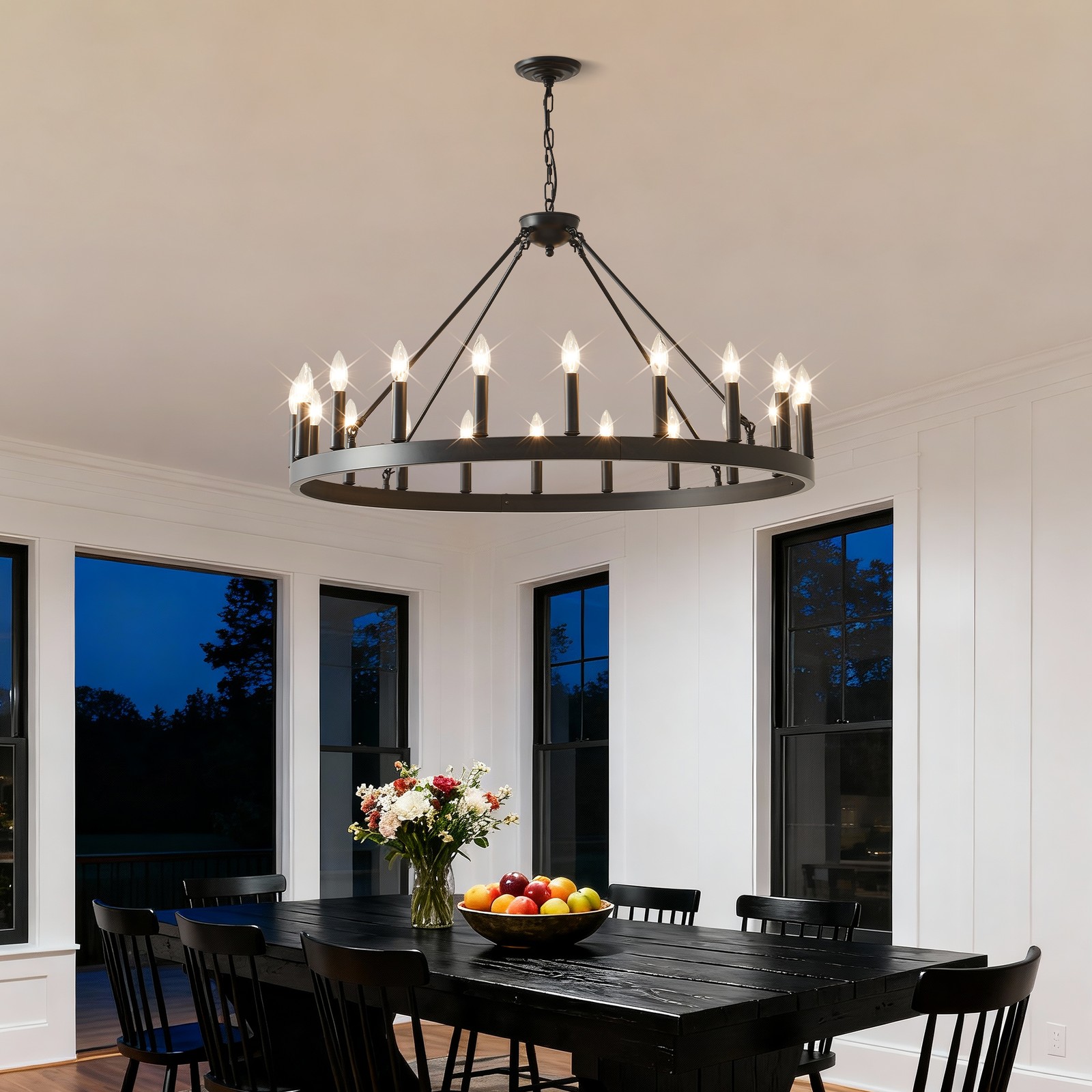 40'' Pendant 20 Light Wagon Wheel Black Farmhouse Chandelier Living Room Fixture