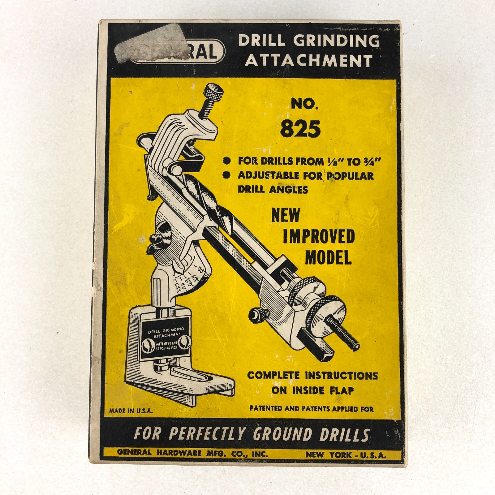VINTAGE USA GENERAL 825 DRILL BIT SHARPENER SHARPENING GRINDING FIXTURE IN BOX