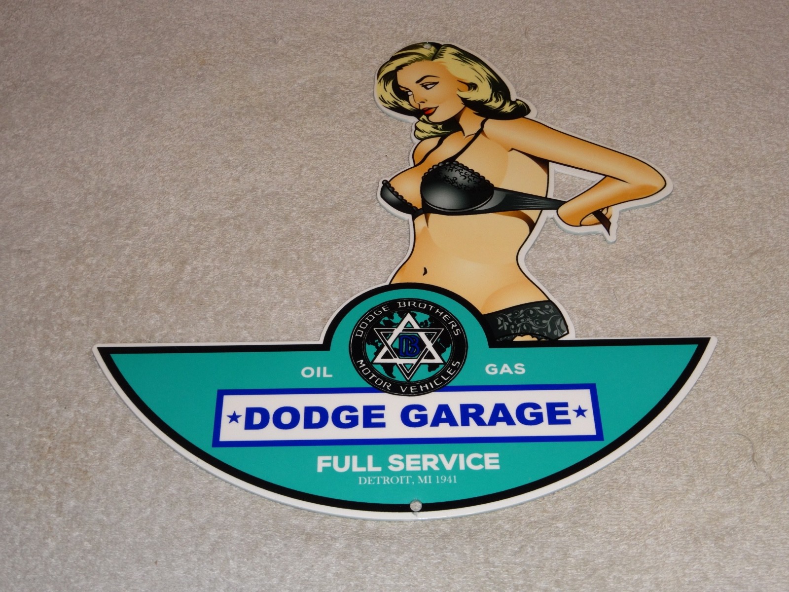 VINTAGE DODGE BROTHERS MOTOR VEHICLE SERVICE GARAGE 👩 WOMAN METAL GASOLINE SIGN