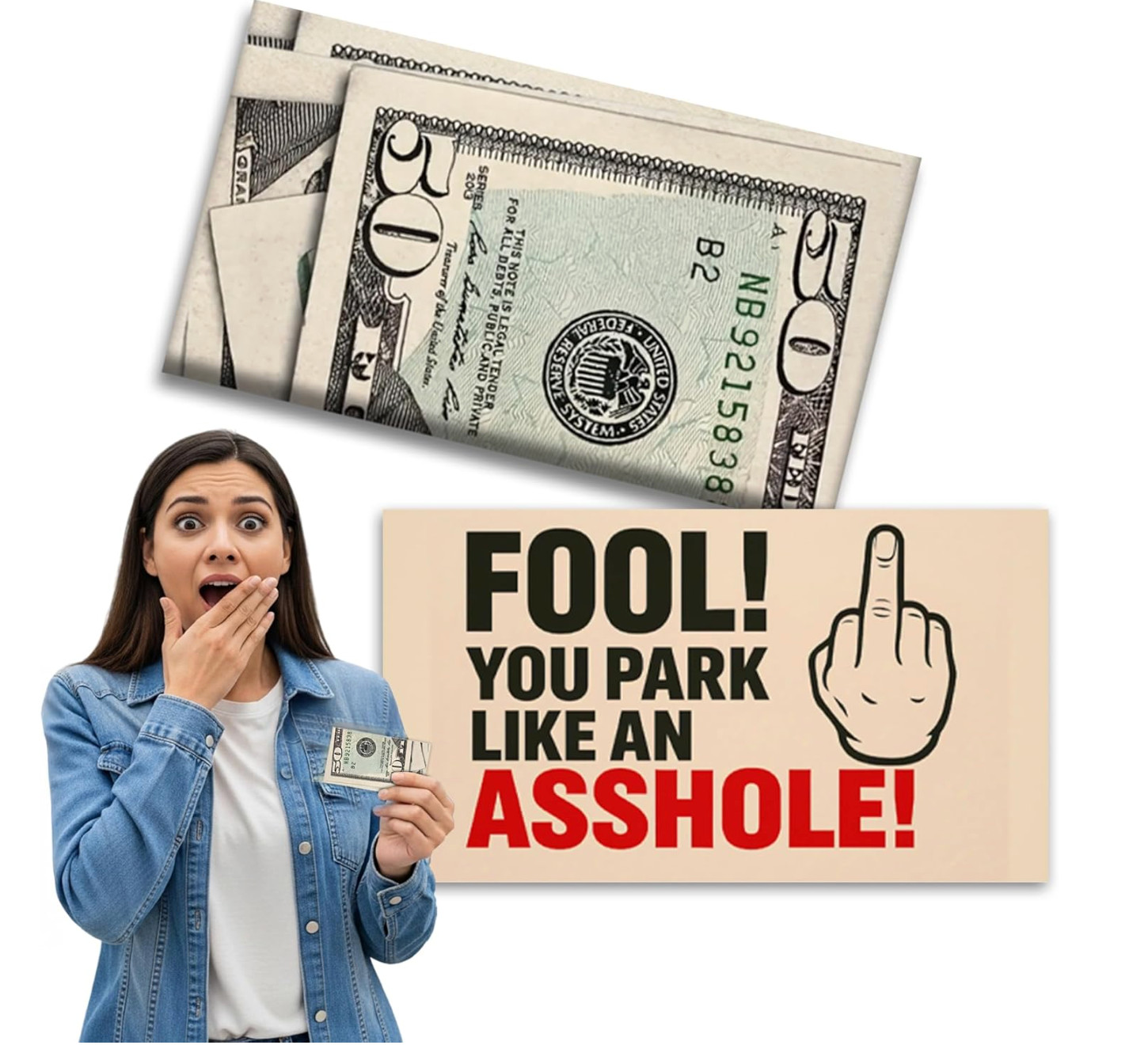 Park Like an A$$HOLE Prank Cards 50 Pack Fake $50 Parking Tickets Funny Gag GIft