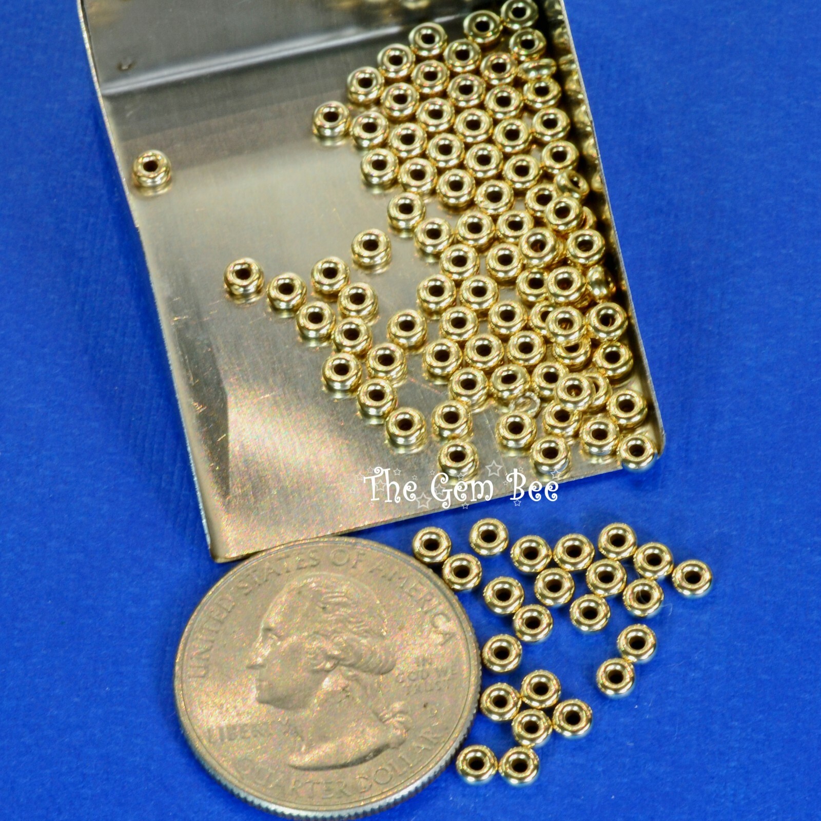 3.2mm 14k Solid Gold Smooth Donut Rondelle Bead Spacer (10)