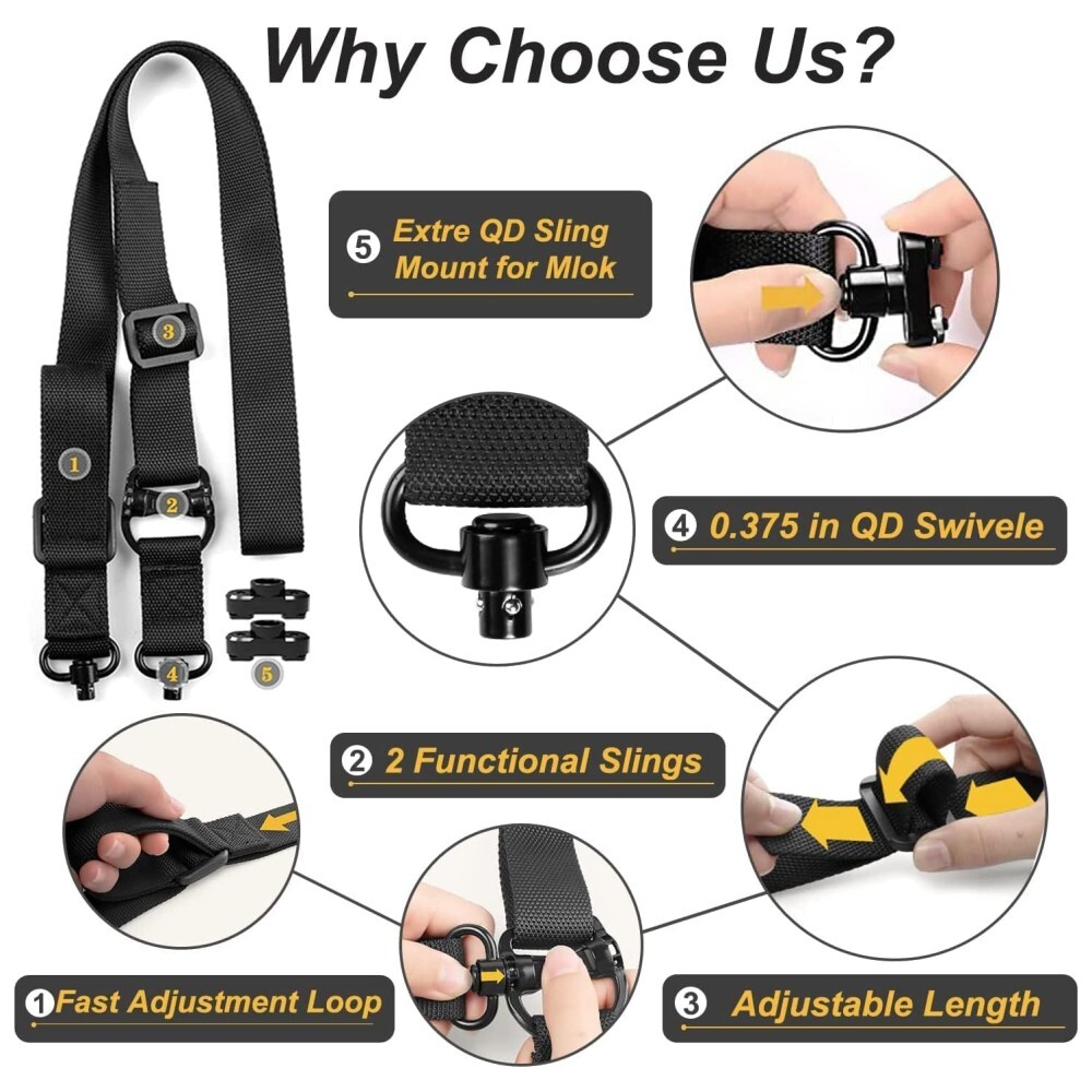 Tactical Quick Detach 1 2 Point Retro Rifle Sling + 2Pcs MLOK Sling Swivel Mount