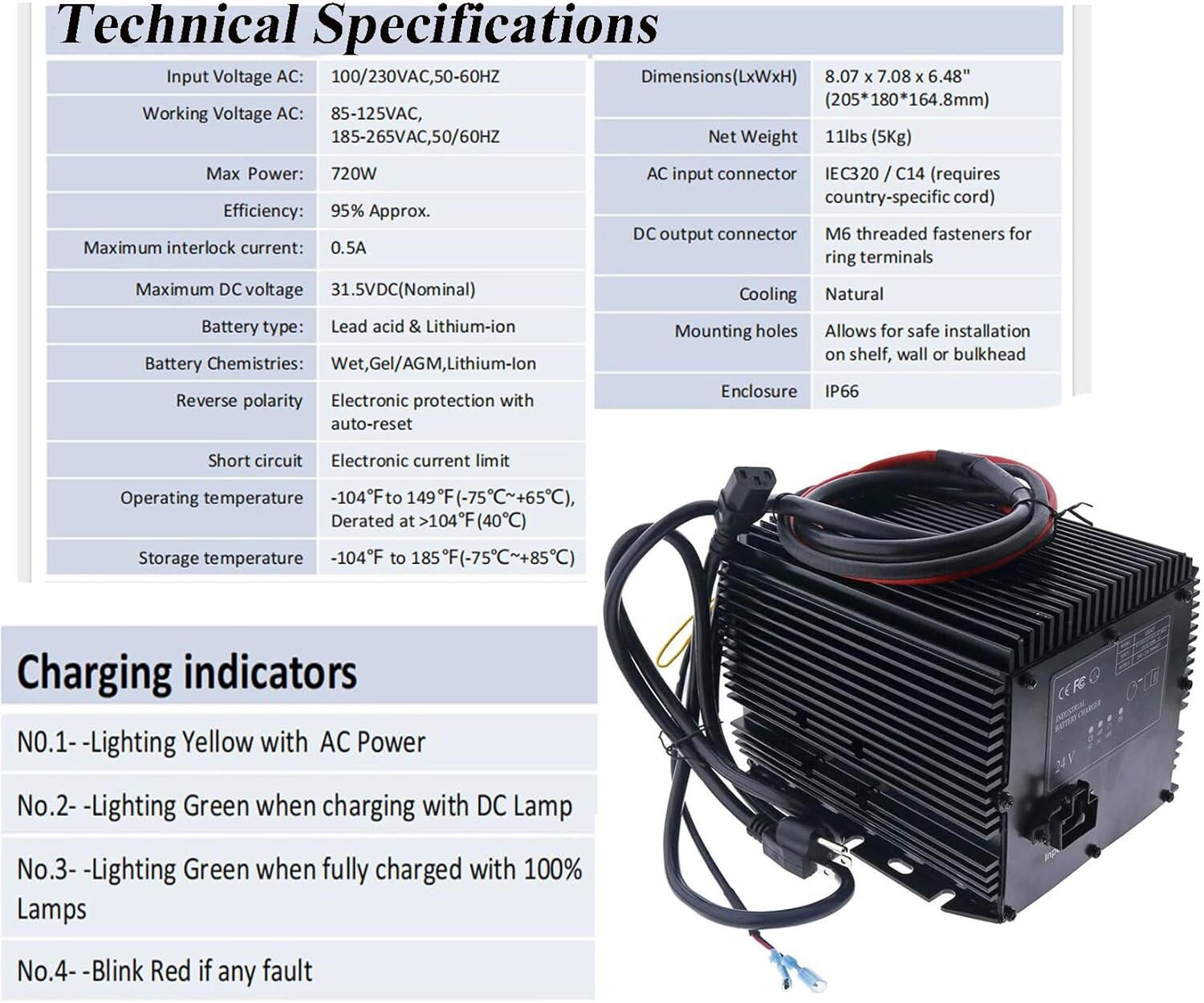 24V 25A Battery Charger 90799 90712 25890799 25890712 for MEC Slab Scissor Lifts