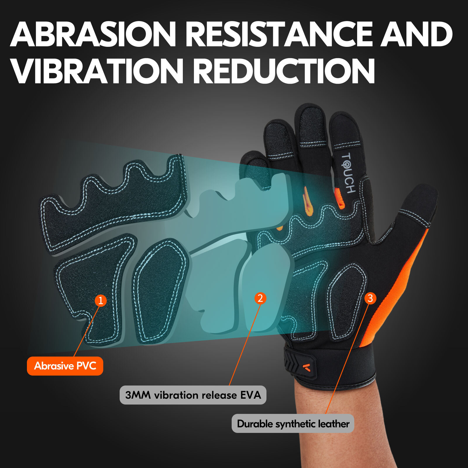 Vgo 1/2 Pairs Heavy Duty Work Gloves,Mechanic Gloves Impact-Absorb(OrangeSL8849)