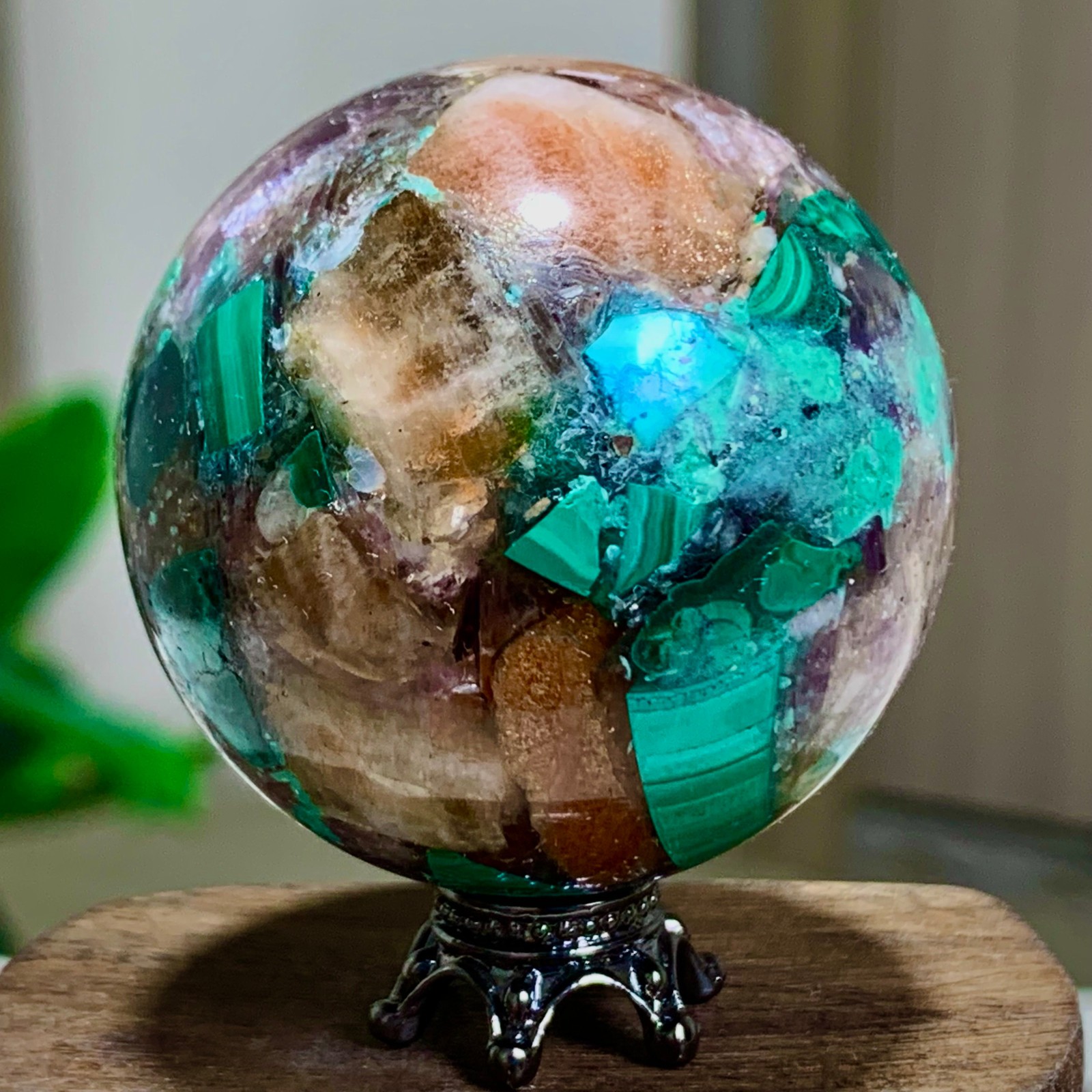 91G Newly discovered rare malachite purple mica symbiotic sphere restoration