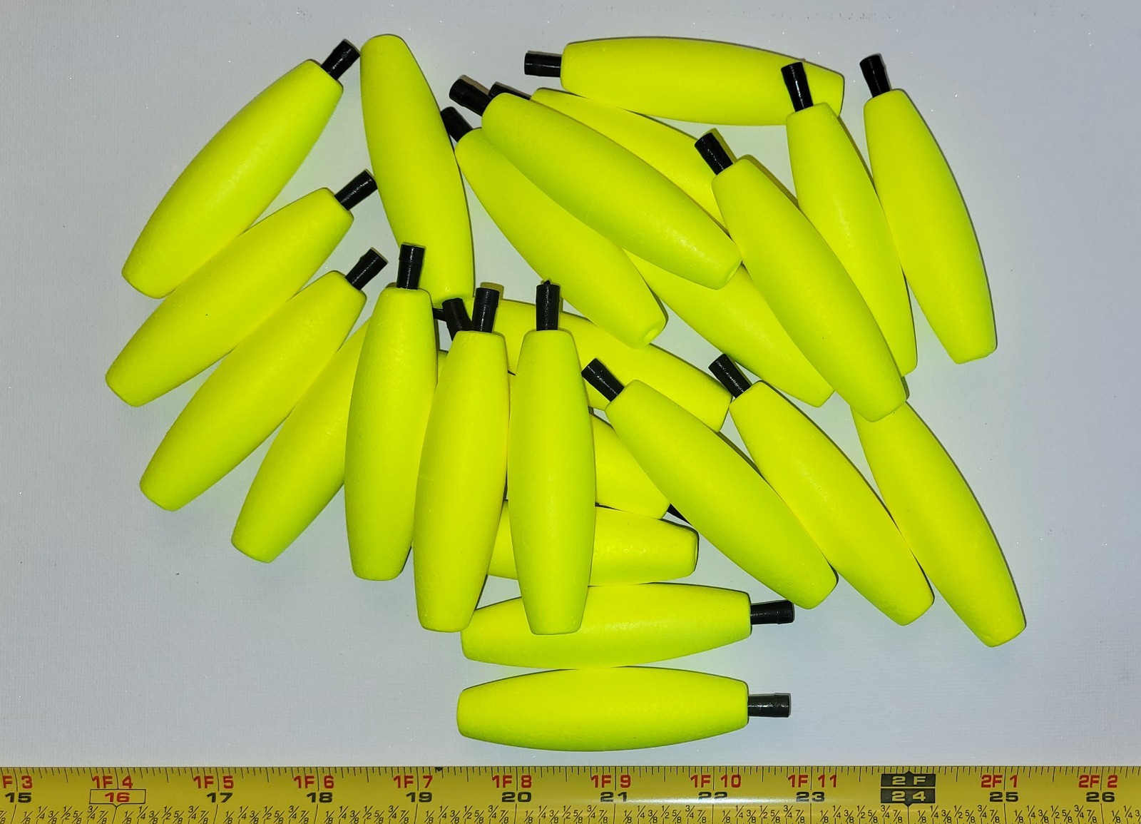 Fishing Floats 3" Bright YELLOW, 24 Floats, Styrofoam Cigar Shaped Peg with hole