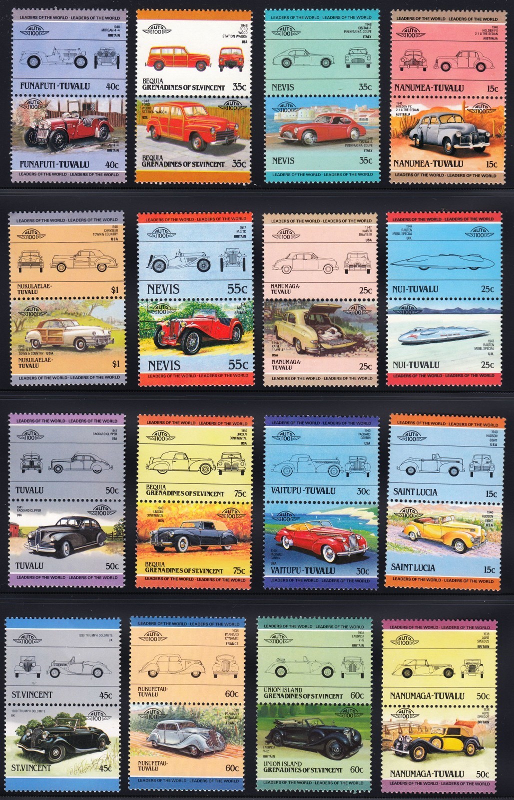 500 DIFFERENT CARS Auto 100 Leaders of the World MNH Mint Car Stamp Collection