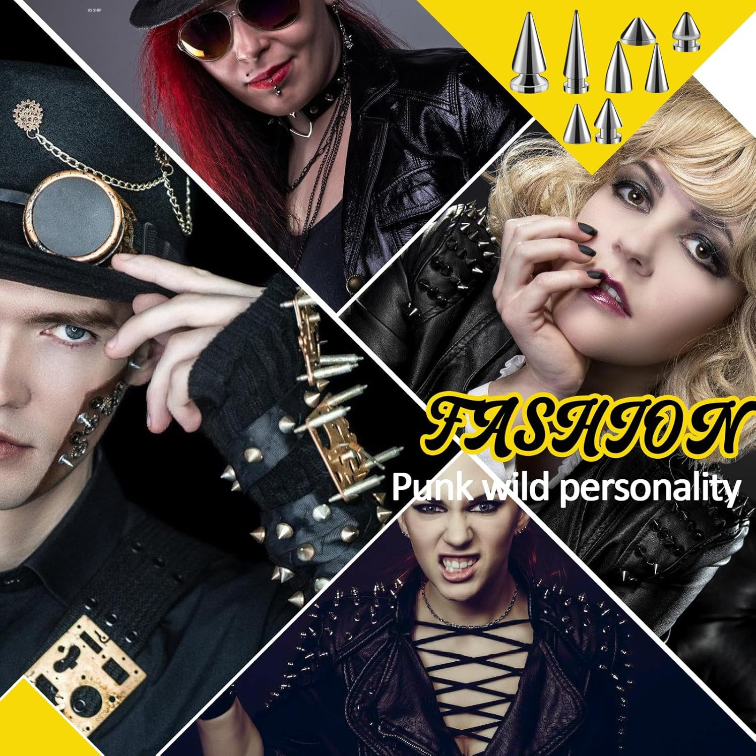 354 Pcs Metal Cone Spikes and Studs for DIY Punk Clothing and Accessories