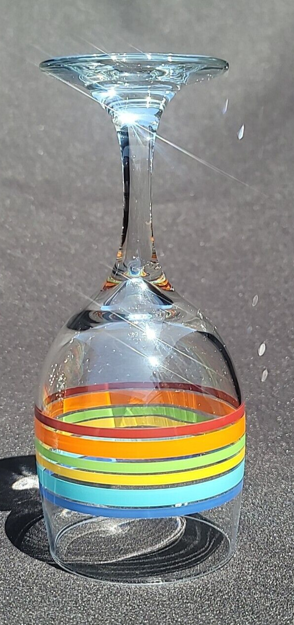 Set of 4 Vintage Libbey Mambo Fiesta Striped Summer Wine Glasses Goblet Rainbow