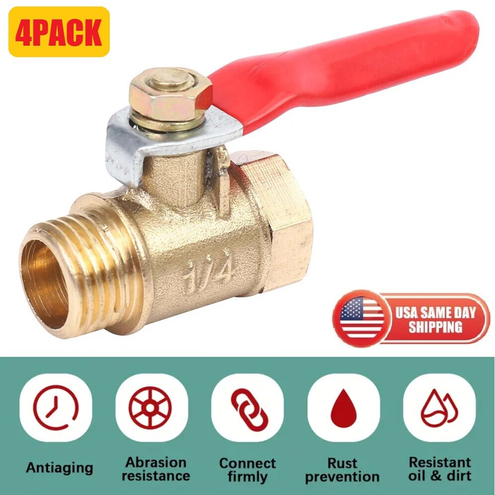 4 Pack 1/4" Male Female NPT Brass Ball Valve Water Air Tank Drain Shut Off USA