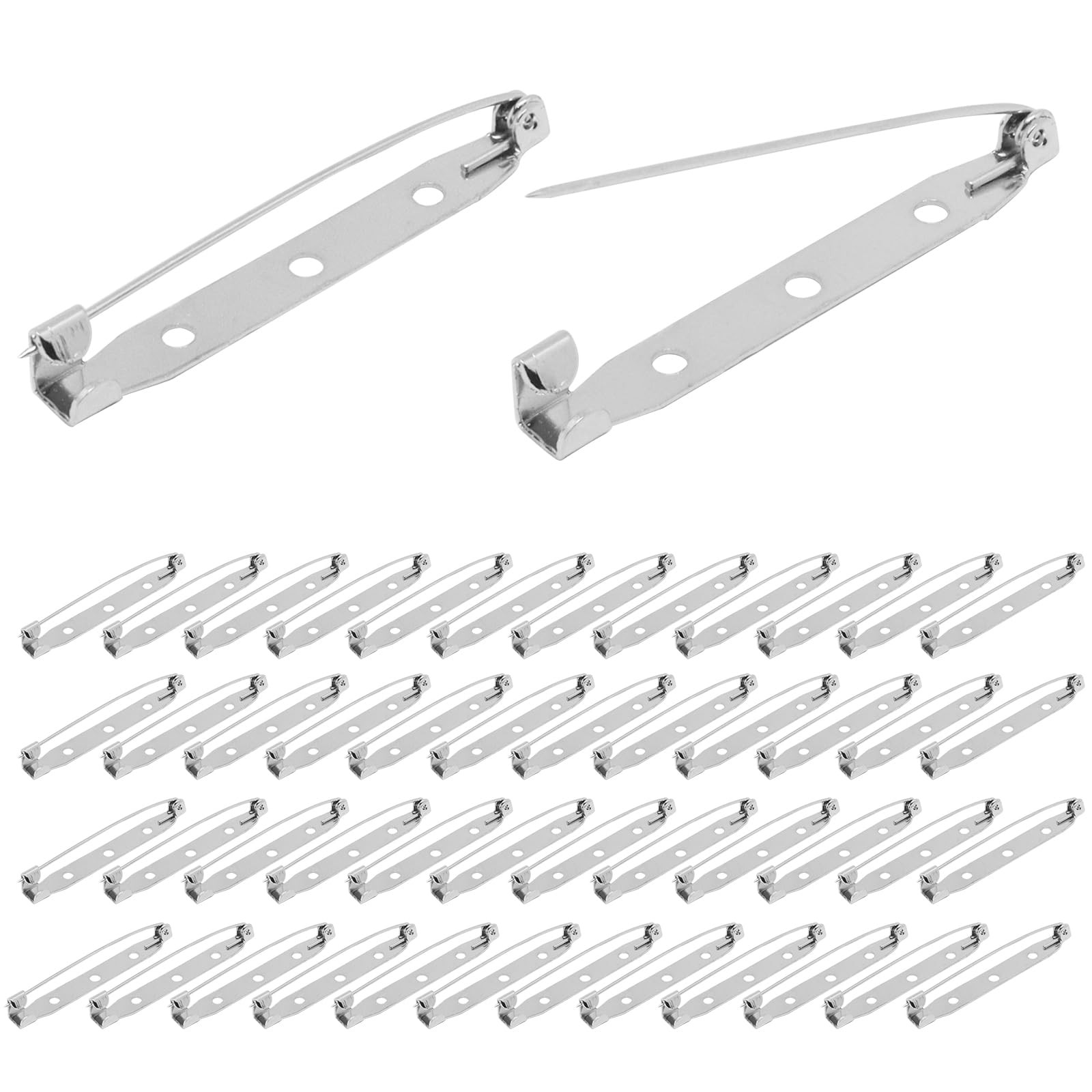 50Pcs Silver Bar Pins, Brooch Clasp Pin Backs Safety Clasp Brooch Pins for Cr...