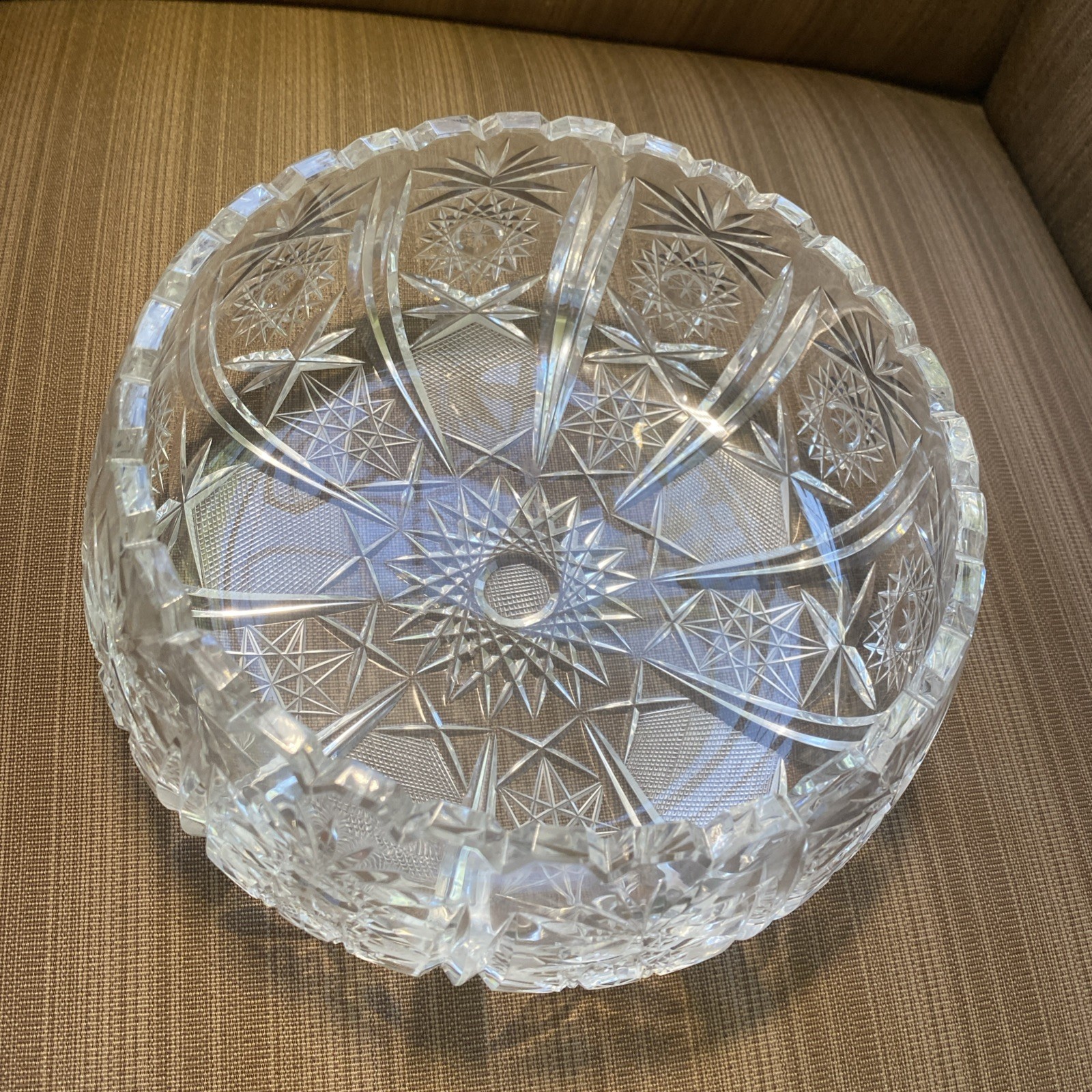 Vintage Hand-Cut ABP Crystal Bowl 8” Starburst & Fan Pattern Brilliant Sparkle