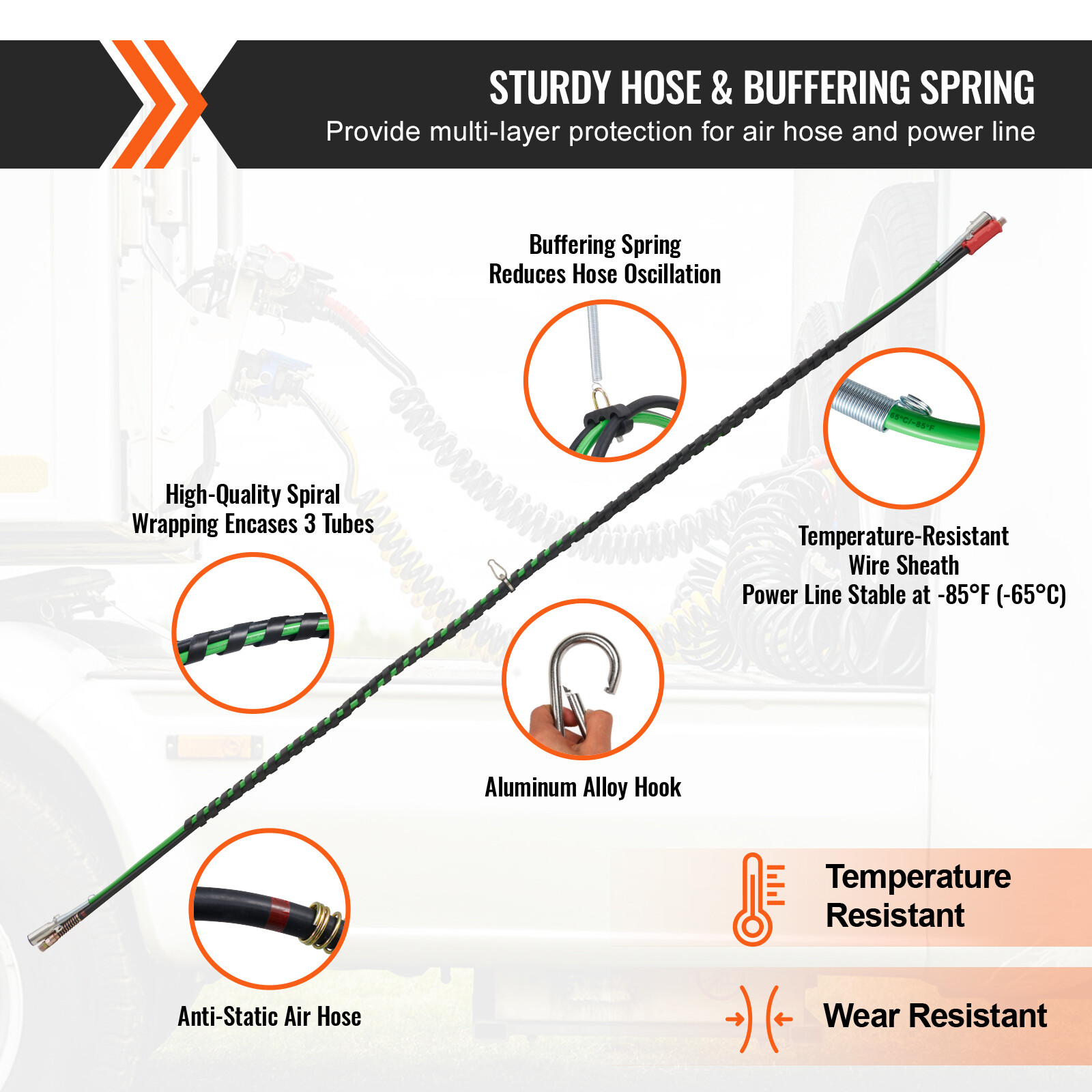 VEVOR 15FT 3-in-1 Semi Truck Air Lines Kit with 2PCS Glad Hands and Handles