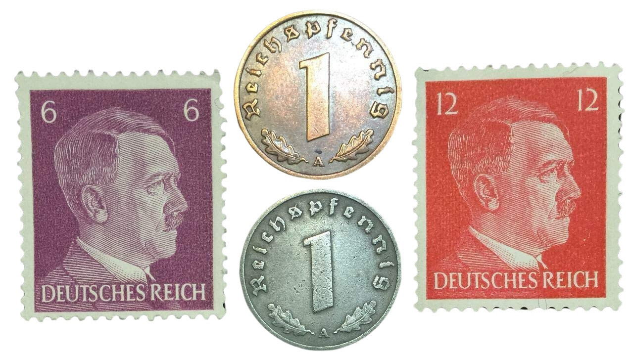 WWII Germany Coins and Stamps Collectible Set - Authentic Historical Artifacts
