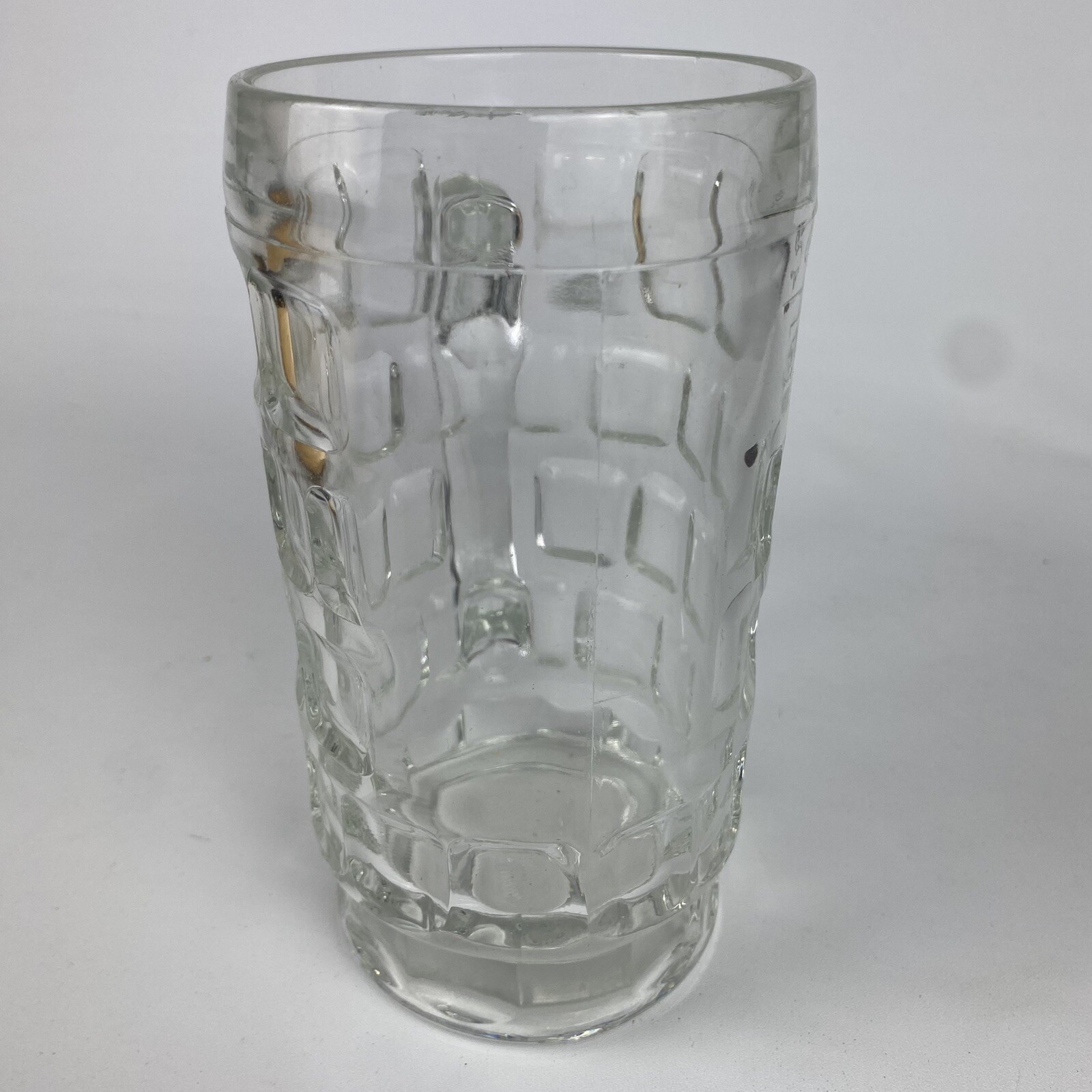 VTG Dimple Thumbprint Glass Mug Heavy Clear Pint Beer .5 L Stein Man Cave Bar