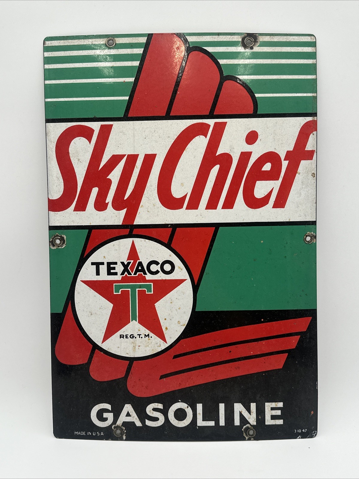 Vintage Texaco Sky Chief Gasoline Metal Sign 1947 12x18 Used