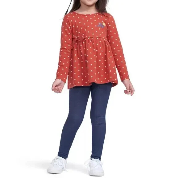 NWT - Lucky Brand 2 Piece Burnt Orange Floral Top with Denim Looking Leggings 3T