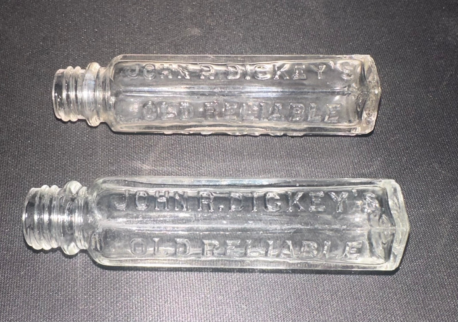 Antique John R. Dickey's Old Reliable Eye Wash Hexagon 2 Bottles Great Condition