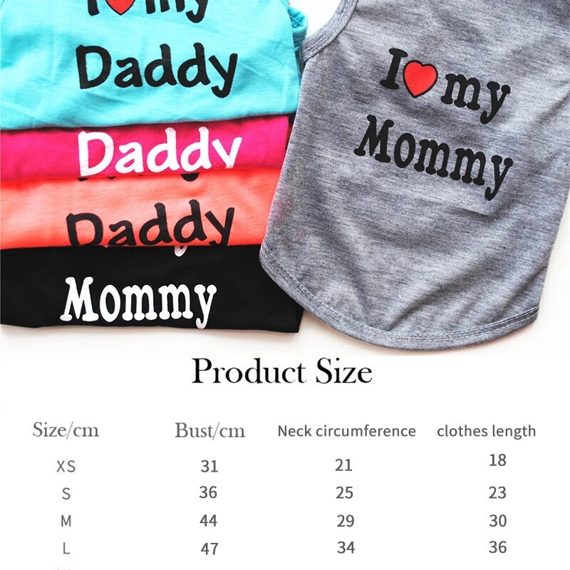 Pet Dog Clothe T Shirt Vest Clothing Puppy Cat Cute Printed Love Mom Dad Apparel
