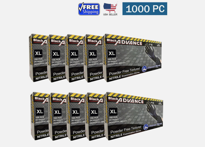 Advance Nitrile Examination Gloves 6-mil, Black - 1000 Pieces New (S/M/L/XL)