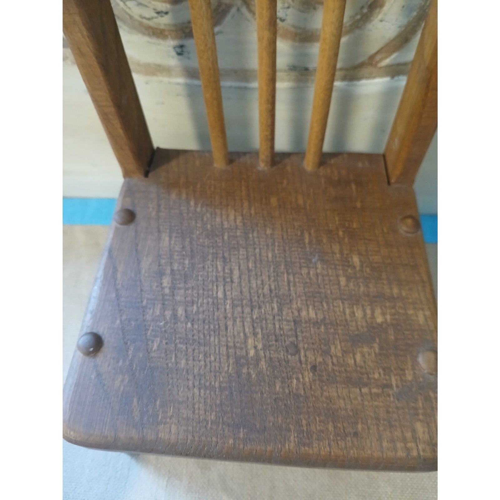 Vintage Handcrafted Wooden Doll Chair Maple Valley Woodcraft Ottumwa Iowa 10"H