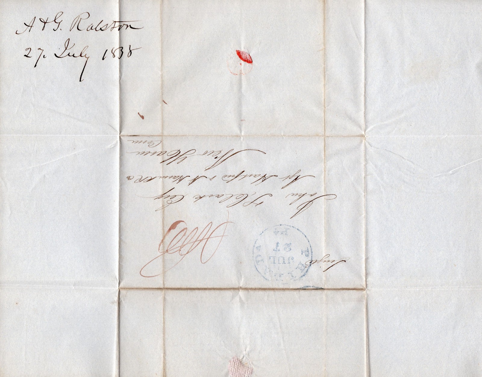 U.S. 1838 Philadelphia Stampless Folded Letter Business Content