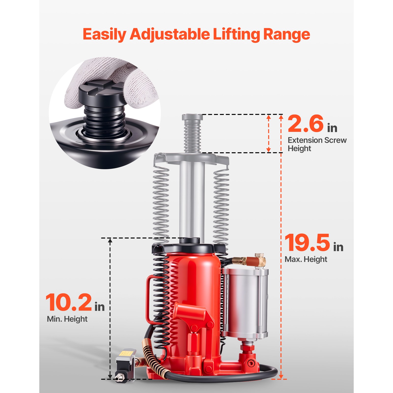 Uimoso 20-Ton Air Hydraulic Bottle Jack for Vehicle Lifting and Repairs, Red