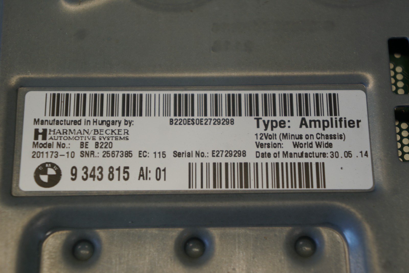 2018 - 2020 BMW F82 M4 AUDIO AMP AMPLIFIER UNIT HARMAN BECKER OEM 9362445