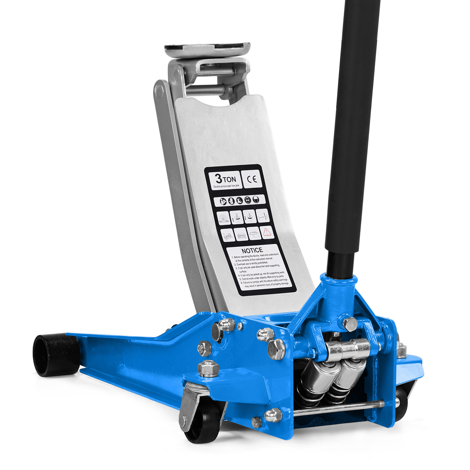 Low Profile Floor Jack 3 Ton Heavy Duty Steel Dual Piston Rapid Pump - blue