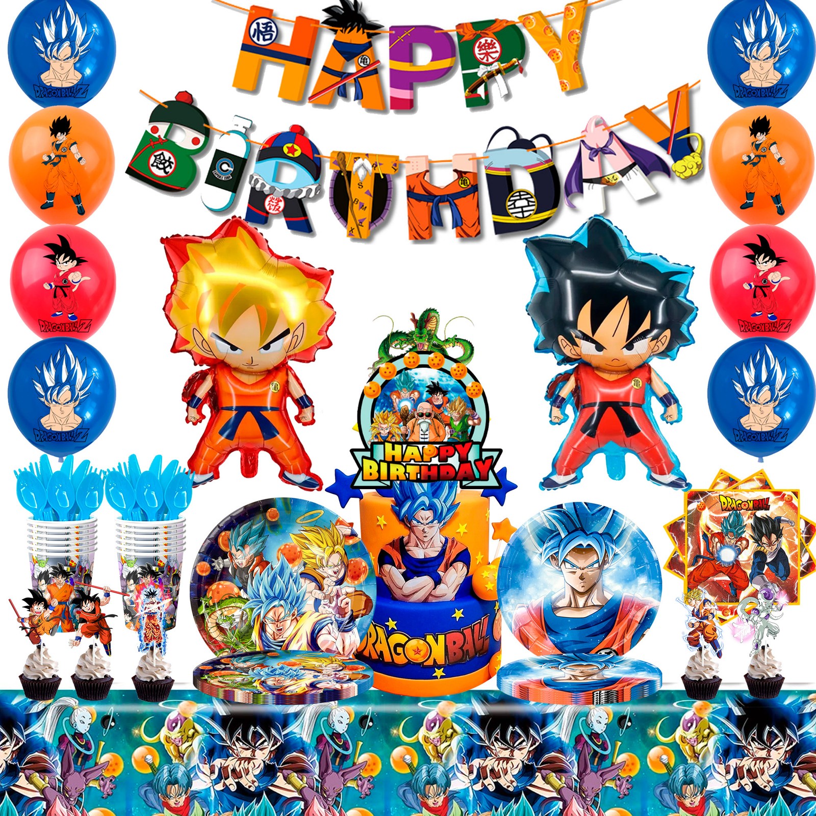111Pcs Dragon Ball Z Goku Birthday Party Decorations Balloons Cups Plates Banner