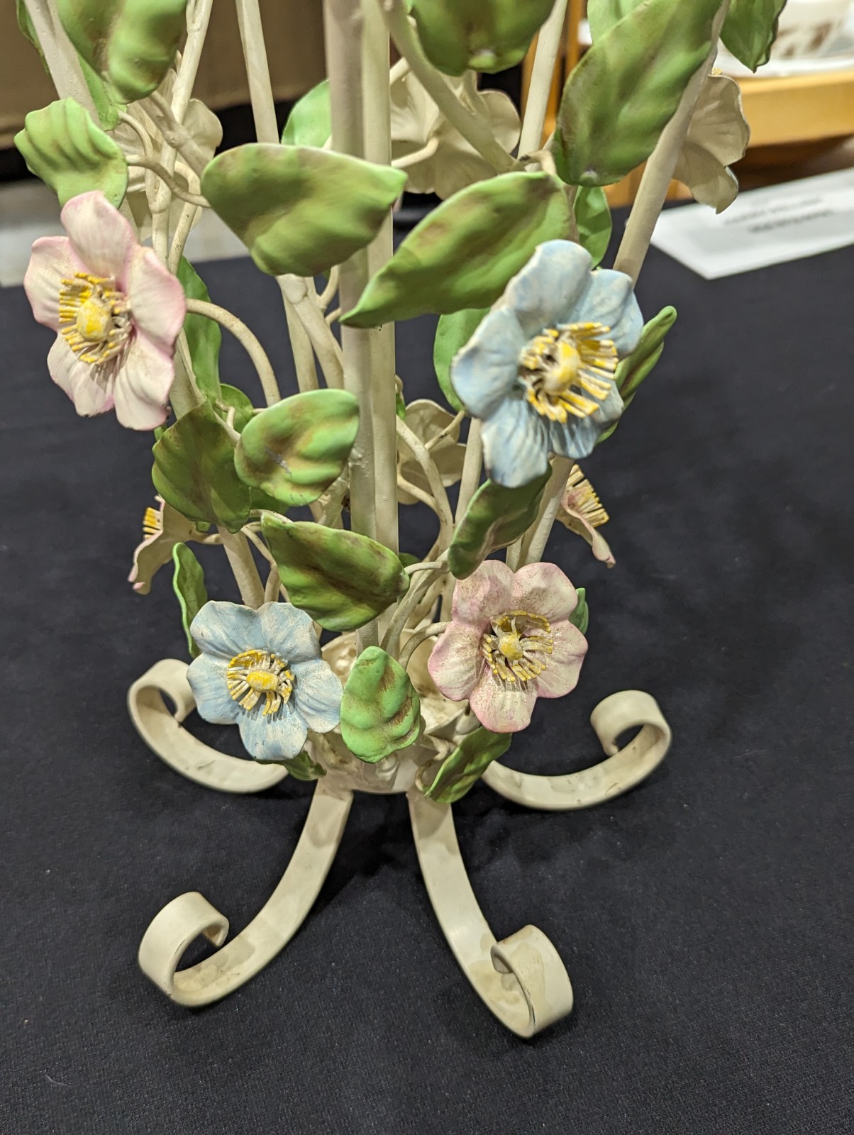 TOLE Floral Umbrella Holder Wrought Iron Stand Drip Plate