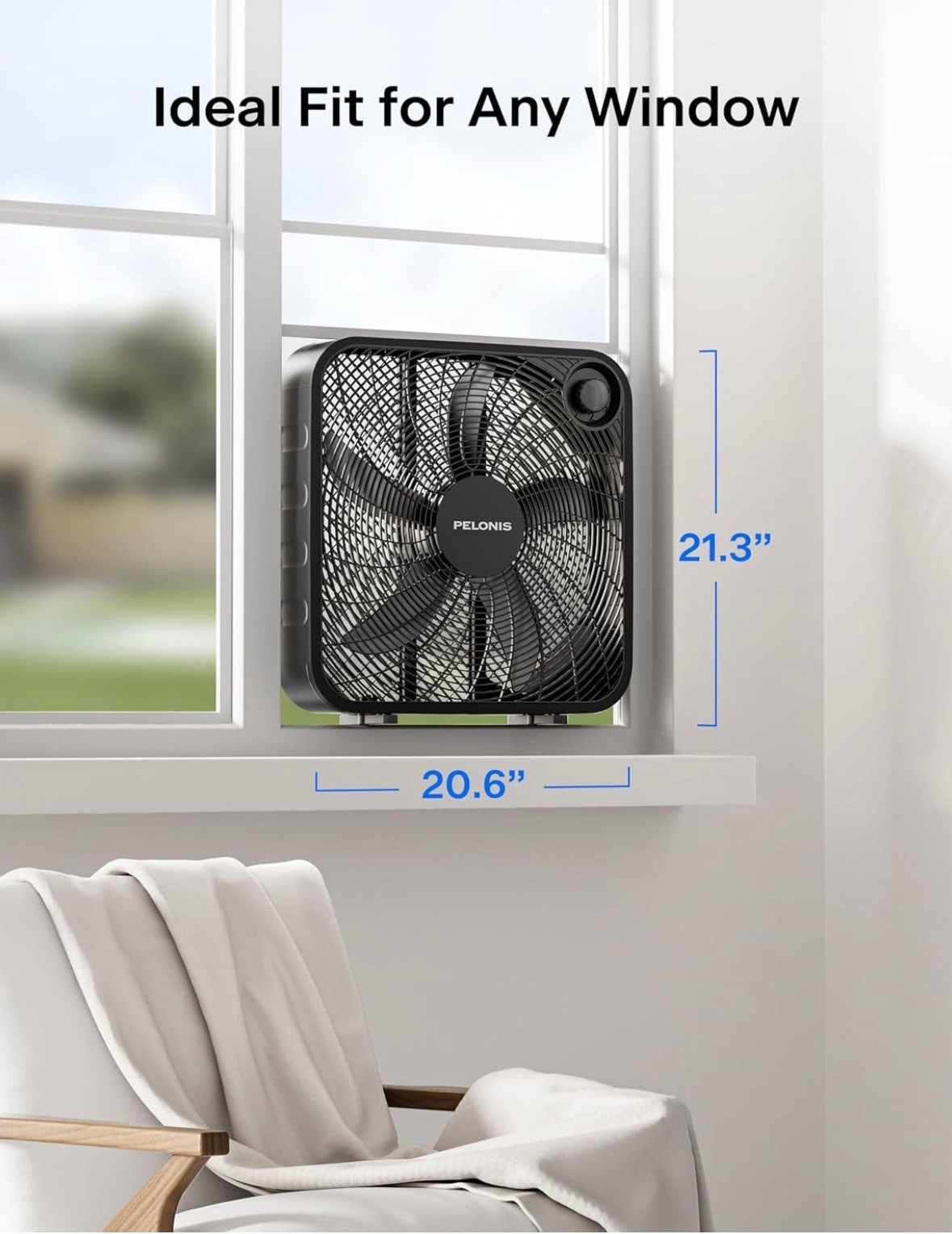 Pelonis 20In Box Fan – 3 Speed 25ft/s, Floor Fans Superior Air Throw (2295 CFM)