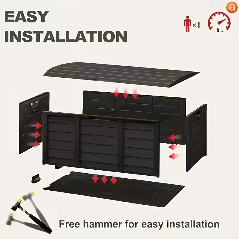 35 Gallon Outdoor Deck Box Heavy Duty Patio Storage Box Lockable Waterproof