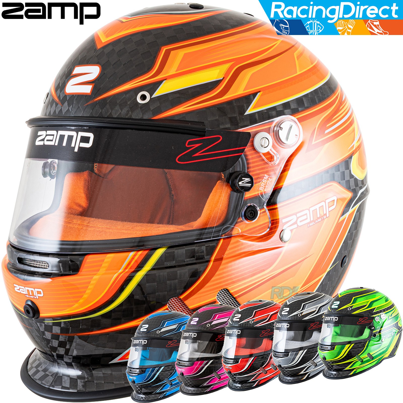 ZAMP - RZ-67D DIRT Racing Helmet | Flo Graphic | Snell SA2025 Auto / Kart Carbon