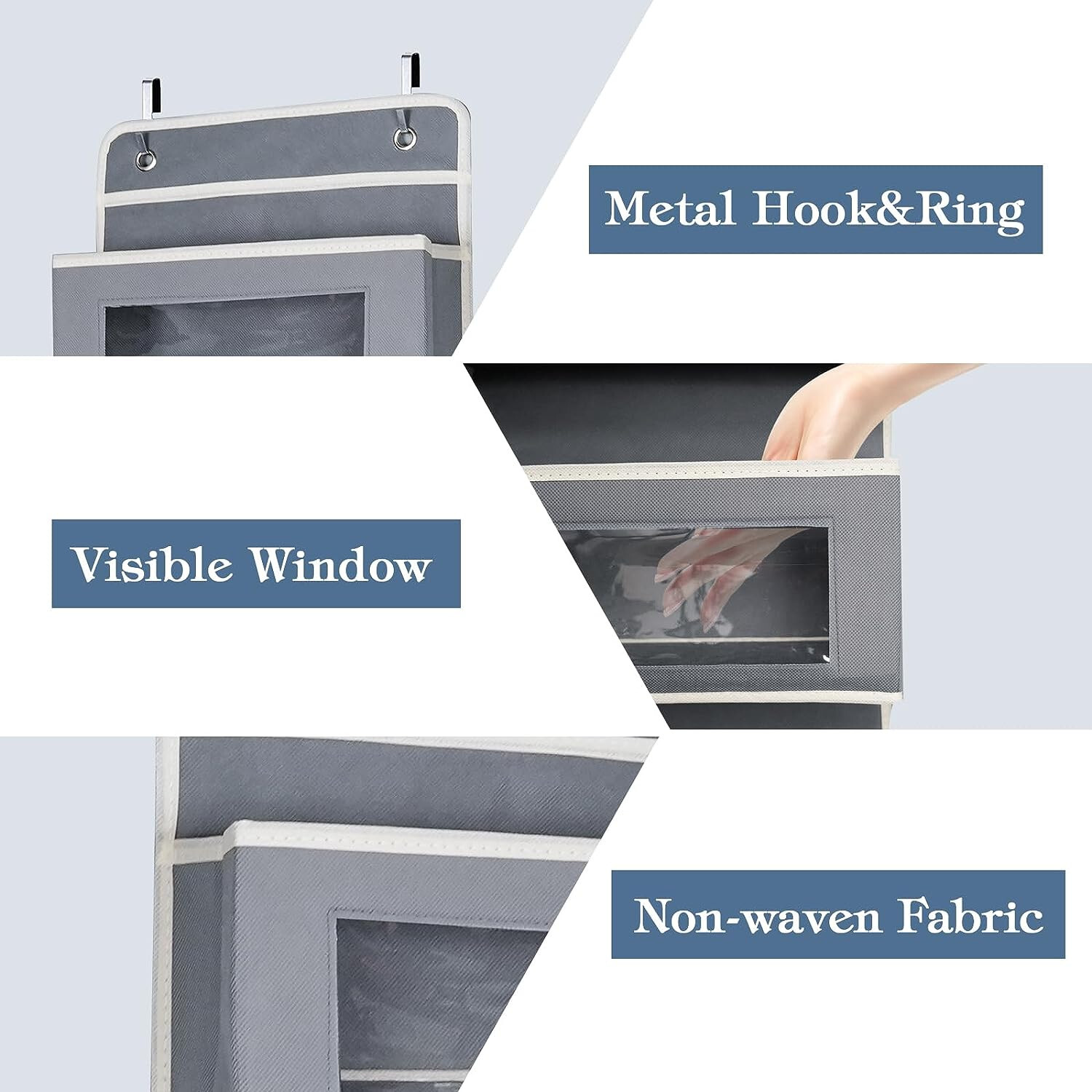 HBN 5-Shelf Over The Door Hanging Organizer with 2 Metal Hooks, Door Wall Mount