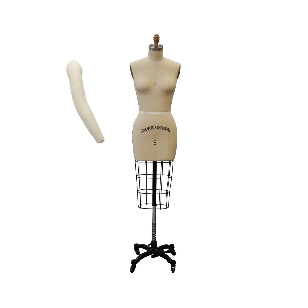 Size 8 Linen Half Body Pro Female Dress Form Mannequin with Arm