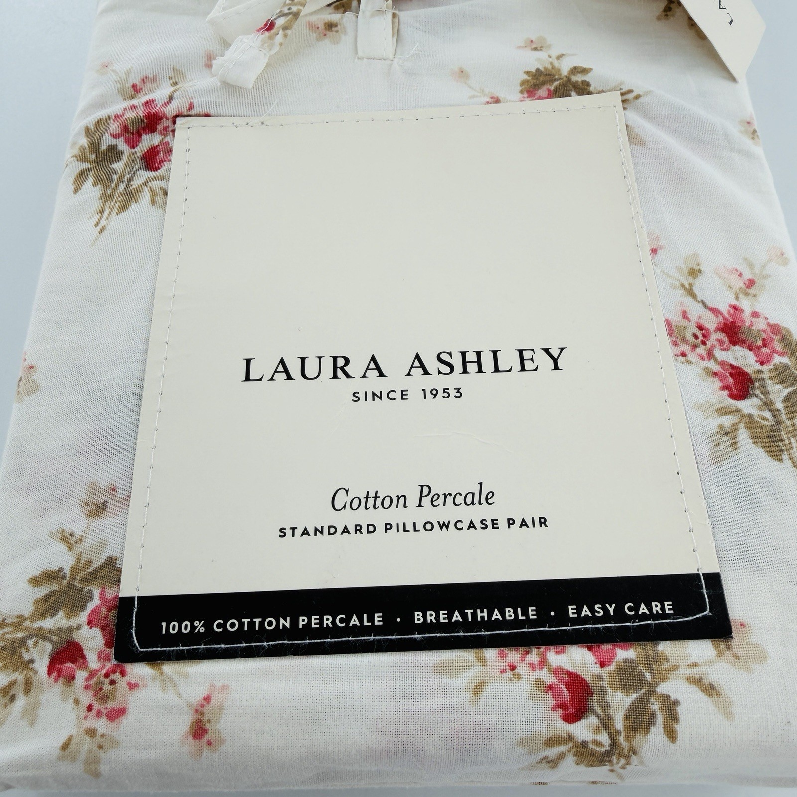 Laura Ashley Dorrie Pink Standard Cotton Percale Pillowcase Floral Cottage Set 2