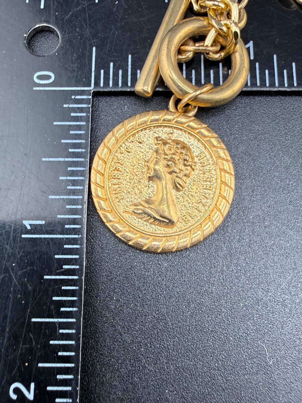 Vintage Elizabeth Imitation Coin Necklace Gold Tone 18”